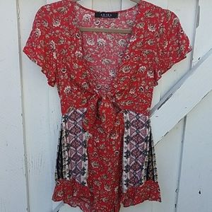 Akira Red Floral Boho Romper